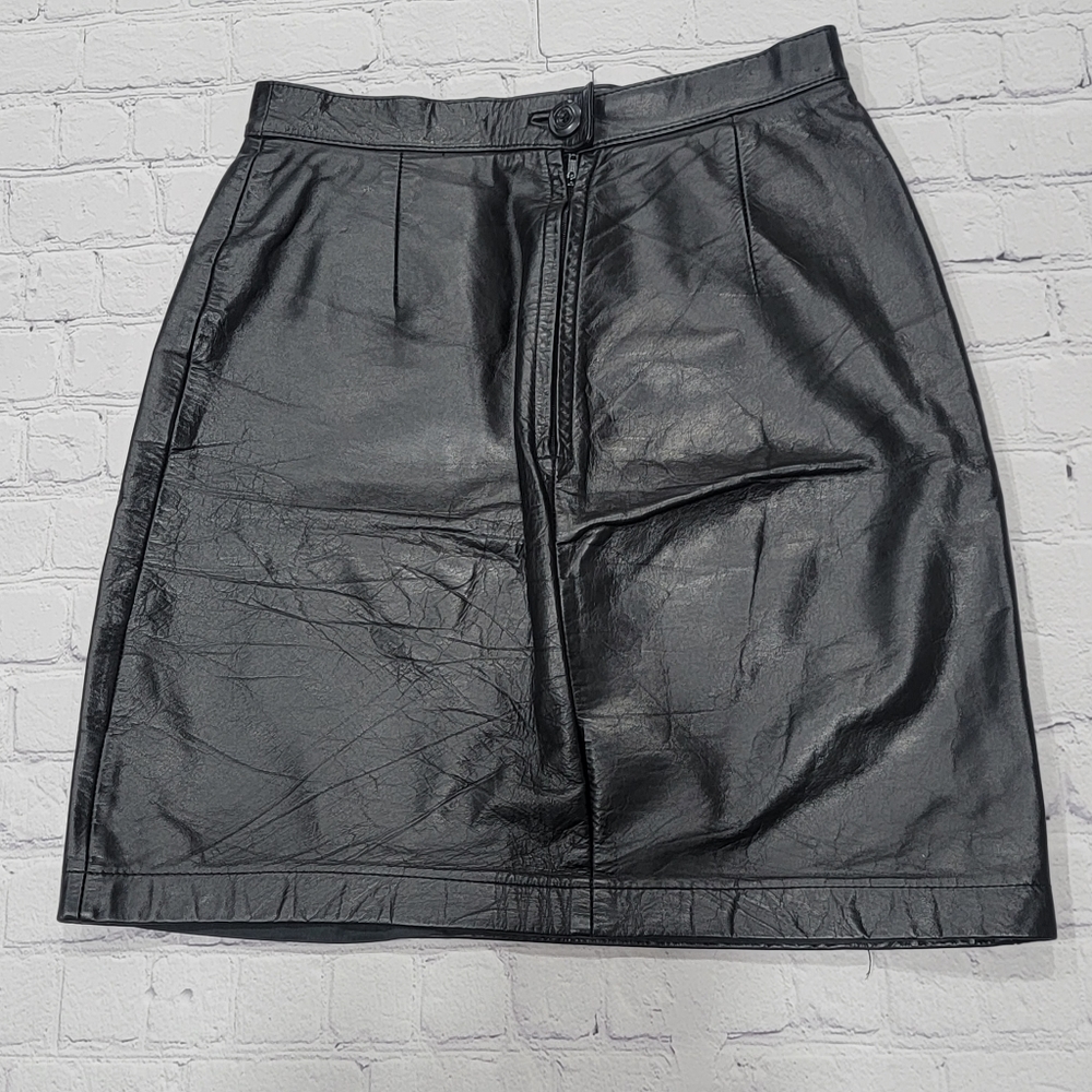Wilsons Suede & Leather Genuine Vintage Black Leather Pencil Skirt 8 - Picture 2 of 9